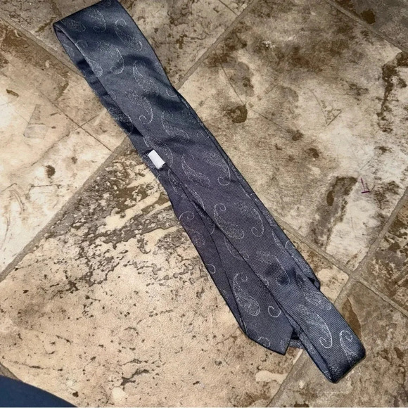 Men’s Calvin Klein Brand Grey Paisley Print Greyish Blue Colour Office Work Tie - Picture 9 of 12